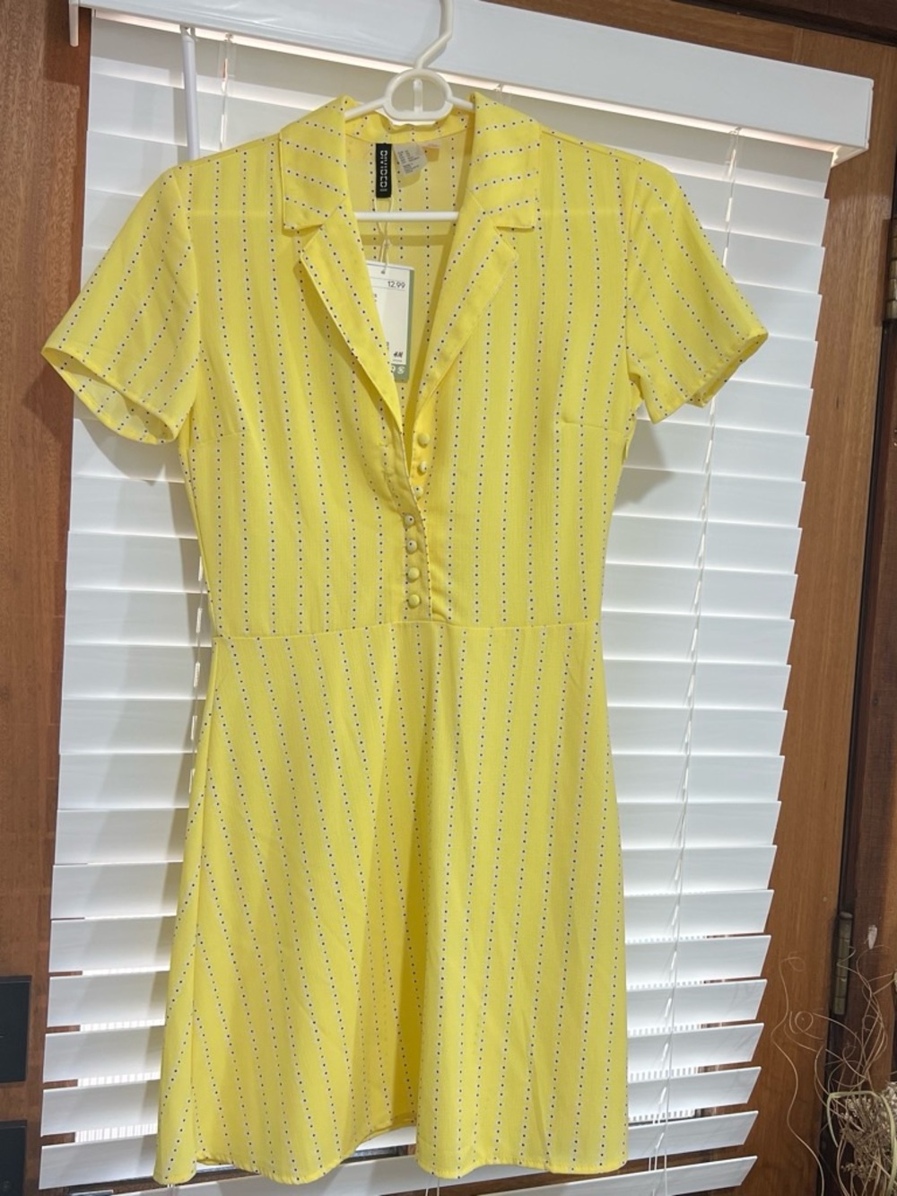 H&M Yellow Short-Sleeve Button-Front A-Line Mini Dress